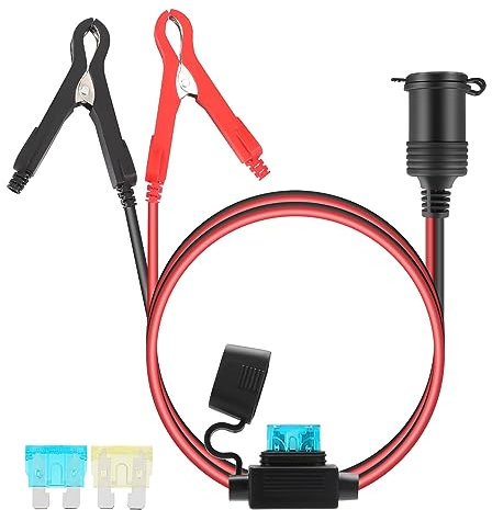 Thlevel 3 Meter 12V Zigarettenanzünder Verlängerungskabel Buchse Auto Ladegerät Adapter mit Autobatterie-Clip Kabel 16AWG 15A Sicherung Wasserdicht für 12V-24V Batterie Strom Wohnmobil KFZ LKW