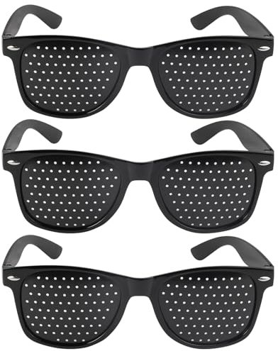 Pinhole Glasses 3 Stück Augentrainer Lochbrille, Komfortable Lochbrille für Augentraining zur Entspannung, Schwarze Rasterbrille Rasterbrille, Gitterbrille mit Faltbaren Bügeln für Augen-Training