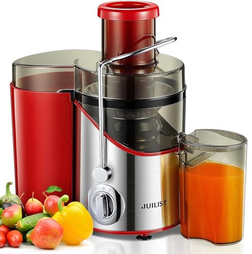 Juicer Machines Julist, Centrifugal Juicers Whole Vegetables and Fruit with 3-Inch Mouth Food Chute, 400W Motor with 3-Speed Setting, Brush for Easy Cleaning, BPA-Free, Red