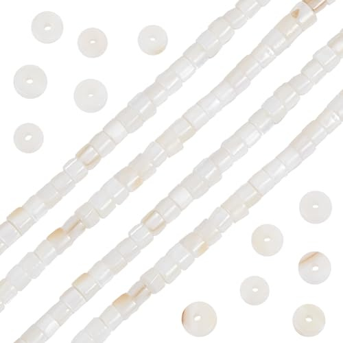 Beebeecraft 1 Caja 226 Piezas Perlas Naturales de Agua Dulce Disco Redondo Plano de 4 mm Heishi Cuentas Blancas Redondas Sueltas para Hacer Joyas Pulseras Collares Manualidades
