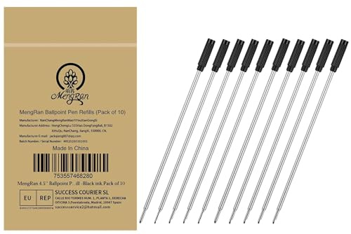 MengRan 11,4 cm Recharges pour stylo à bille pour stylos Twist, pointe moyenne de 1 mm, compatibles avec les recharges de stylo Cross (8513) (lot de 10 encres noires)