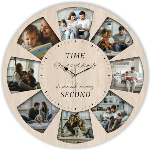 Dadidyc Custom Wall Clock, 8 Pictures Personalized Picture Clock for Creative, Battery Operated Round Clock Silent Non-Ticking for Home Decor
