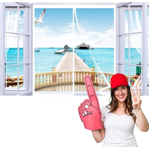 Moustiquaire Fenêtre,145x200cm Porte Filet Anti-Insectes Adhésif sans Perçage Toile Moustiquaire Maille Fine Voile Moustiquaire Anti-Mouche Anti-Moustiques Blanc