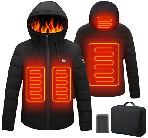 Qdreclod Beheizte Jacke mit Kapuze, Warme Jacke Heizjacke mit 3 Heizstufen, Beheizbare Kapuzenjacke Herren Damen Wasserdicht Wintermäntel Körperwärmer zum Outdoorarbeiten Skifahren Angeln Reiten