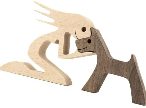 Ornamenti in Legno Intagliato per Animali Domestici, Sculture in Legno per Animali Domestici con Famiglia di Cuccioli di Cane Statue in legno Fatte a Mano Figure in Legno Decorazione per la Famiglia