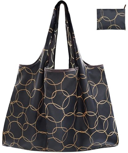 FenFang Reusable Shopping Bags Foldable, Extra Large Grocery Bag, Washable Pocket Shopper Bag, Lightweight Handbag Tote Bag Portable Pouch for Travel Picnic, 56 X 67 cm