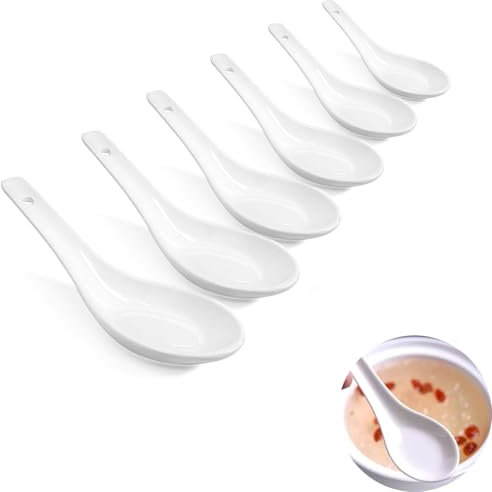 Yeenano Cucchiaio Ramen,6 Pezzi Cucchiai da Zuppa di Porcellana,Cucchiaino per Uova in Porcellana,Cucchiai in Porcellana Bianca da Tavola,Adatto a Casa,Ristorante,Cucchiaios da Dessert