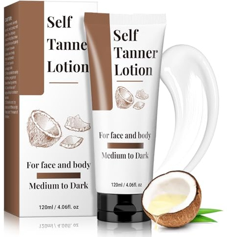 Gradual Tanning Moisturiser - Self Tanner Lotion for Face & Body, Medium to Dark |Achieve Natural Glow with Organic Aloe & Shea Butter| 120ml Sunless Tanning Cream for All Skin Types