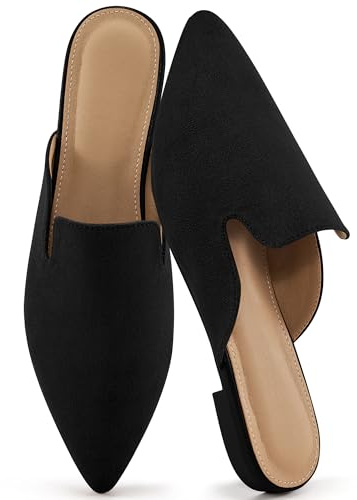 Ecetana Womens Mules Flats 2026: Pointed Toe Dressy Slip On Work Shoes for Business Comfortable Casual Slides Backless Loafers Black