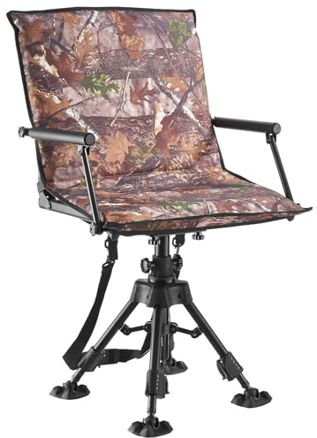 VEVOR Sedia da Caccia Campeggio Pieghevole, Sedia da Pesca con Braccioli, Altezza Regolabile Capacità di Carico 158 kg, Rotazione Silenziosa a 360°, Altezza Seduta 420-625 mm, Giardino, Esterno