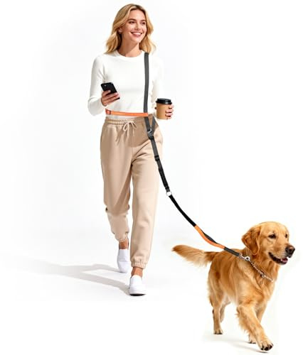 X XBEN 4-In-1 Correa Perro Manos Libres, Correa Cintura Perro para Correr con Doble Asa y Hebilla de Metal, Correas para Perros para Perros Grandes y Medianos, Ideal para Correr, Correr y Caminar