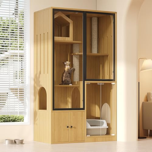 SUKY Gabbia per gatti, casa per gatti, villa per gatti, 90 x 50 x 160 cm, vetro, grande recinto per gatti a quattro piani, casa per gatti resistente all'inverno, casa per piccoli animali resistente