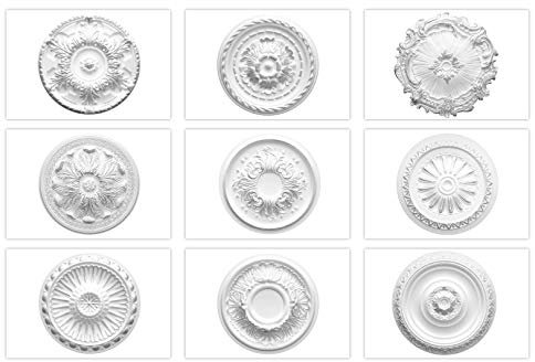 MARBET DESIGN Stuckrosette aus EPS Styropor - Deckenrosette silber, Zierelement, Stuck (R-12 Ø 43cm) Dekorbau Wand Deckenstuck Wandstuck rund