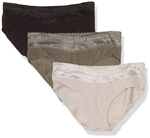 Warner's womens Blissful Benefits No Muffin Cotton Stretch Lace Multipack Hipster Panties, Stone Crystal Web/Platinum/Black, Medium US