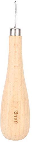 Outils Cuir, Tournevis A Frapper, 3 mm Alêne en cuir Poinçon avec Manche en Bois Poincon Metal A Frapper Aiguille Cuir pour la Couture du Cuir, Leather handmade DIY, Piqueuse