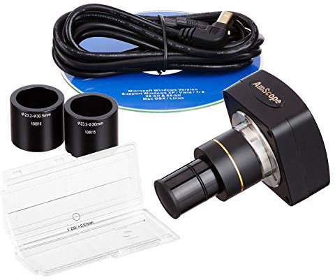 AmScope - 3 MP USB 2.0 High-Speed Color CMOS C-Mount Digital Mikroskop-Kamera mit Reduktionslinse + Kalibrierungsset - MU300-HS-CK