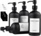 MONOKO 4er Set Seifenspender Schwarz Matt aus Glas | 500ml Shampoo Flaschen zum Befüllen | Spülmittelspender Küche | Spender Pumpkopf Edelstahl | Pumpflasche + Aufkleber