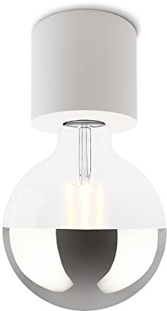 SSC-LUXon NAMBI Deckenlampe ohne Schirm weiß mit großer & verspiegelter E27 LED Birne Globe XL - Aufbauleuchte warmweiß Decke