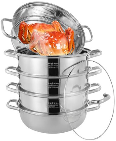 Donened 5 Etagen Dampfkocher, Edelstahl Dampfgarer Mit Glasabdeckung Dampfgarer für Elektrische Keramikherde, Elektroöfen usw (Ø 32 cm)