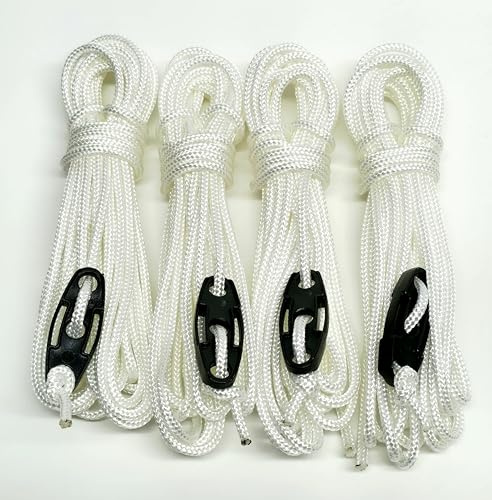 Guy Ropes 3mm 4m Guy Lines Tent Camping Cords Heavy Duty Pack of 4 (White)