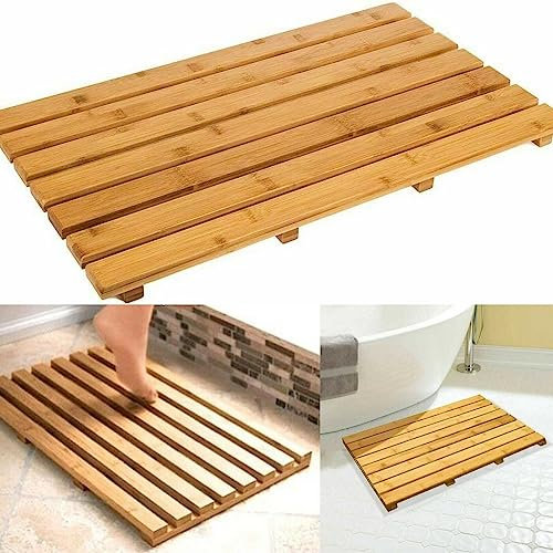 Eyesome Natural Wooden Duckboard Bathroom Bath Sauna Shower Pool Garden Wet Room Non Slip Resistant Rubber Toilet Slatted Mat