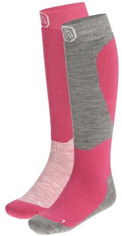 Morethansocks - Skisocken Kinder - Unisex - 2 Paar - Multi Rosa - Größe 31/34 - Skisocken für Kinder - Skisocken für Jungen - Skisocken für Mädchen