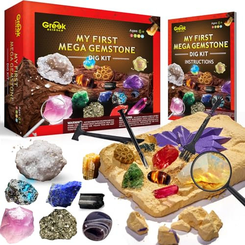 Greek Science Mein erstes Mega ausgrabungsset für Kinder, 15 echte Kristalle und Edelsteine ausgraben, STEM Wissenschaft Spielzeug Geschenk für Jungen und Mädchen