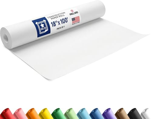 Paclord 18 x 1200 (100 ft) White Construction Paper Roll, (Pack of 1 Roll, White Color) – Made in USA Construction Kraft Paper Roll for School Projects – Color Paper for Crafts, Art Paper for Kids