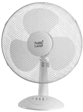 Brightium Petit ventilateur de bureau blanc, 2 vitesses, 25 W, oscillant, 3 pales, 35,5 x 27 x 17 cm, idéal pour la fraîcheur dans les espaces restreints.