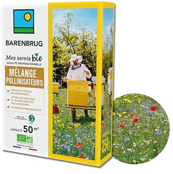 BARENBRUG - Mélange Pollinisateurs BIO - Nectar et Pollen en Abondance - Attire Papillons et Insectes Pollinisateurs - Floraison Printemps/Été - Améliore la Biodiversité - Fabriqué en France - 250G