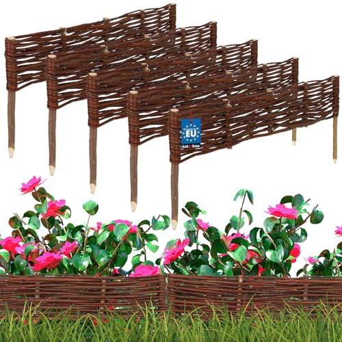 KOTARBAU® 5 st Rabattkant Trä - Pilstaket - Trädgårdsstaket - Pilträ - 60 x 10 cm - Brun - Gräskant Trä - Spjälstaket - Trädgårdsavgränsning - Dekorativ Kantstaket - Gräsmattekant
