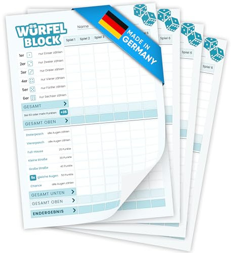 Creative Fox 4 blocchi da gioco a dadi DIN A6, ideali per i viaggi, blocchi di ricambio, blocco per i dadi da portare con sé, made in Germany