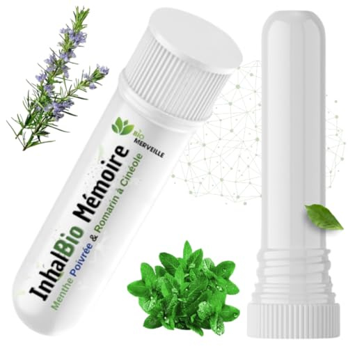 Huile Essentielle Menthe Poivrée et Romarin à Cinéole Bio à Inhaler - Inhalateur Boost la Mémoire et la Concetration - Décongestion Nasale - Anti Nausée - Aromathérapie - Nootropique