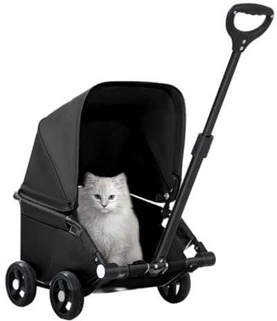 Loyimioo Mini hundvagn husdjur barnvagn på hjul verktyg fri vikbar med UV- och regntät 360° roterande handtag hundvagn för enkel resa små och medelstora hundbärare svart