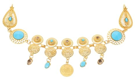 SAFIGLE Tocado Étnico para Mujer Cadena Frente Gemas de Imitación Joyería Bohemia para Fiesta de Boda Accesorios Cabello Vintage de Adorno para Cabeza de Novia