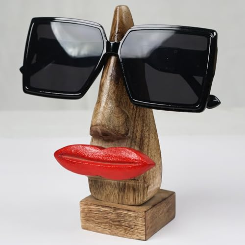 Uvz Crafts Wooden Glasses Holder Stand – Funny Lips Face Design | Handmade Spectacle Holder for Eyeglasses & Sunglasses | Desk Organizer & Unique Gift for Men & Women