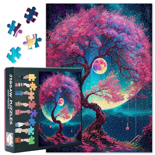 Puzzle per adulti, 1000 pezzi, luce di luna, albero, paesaggio, cielo notturno, arte di famiglia, decorazione per la casa, sfida, 70 x 50 cm