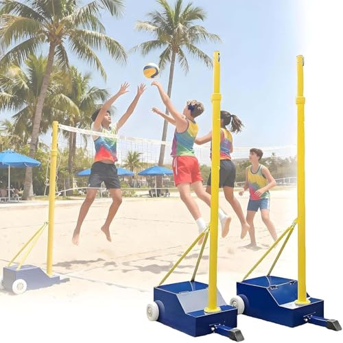 CUTANGELAR Kit De Volley-Ball Complet, Ensemble Filet Souple De Volley-Ball Et De Badminton. 4 Hauteurs Réglables Et Base À roulettes pour Une Mobilité Optimale dans to-us Les Environnements.