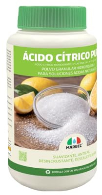 MARBEC ÁCIDO CÍTRICO PURO 1KG Detergente desincrustante antical, suavizante natural, polvo hidrosoluble, para baño, cocina, electrodomésticos.