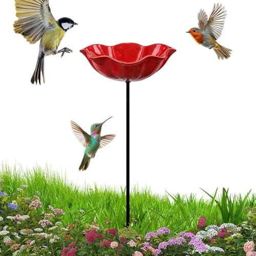 Vogeltränke Stehend Mit Futterschale, Wasserdichtes VogelBad In Blumenform, Wetterfeste Futterschale Mit Metallstab, Als Gartendeko Für Garten, Terrasse, Hof, Rasen