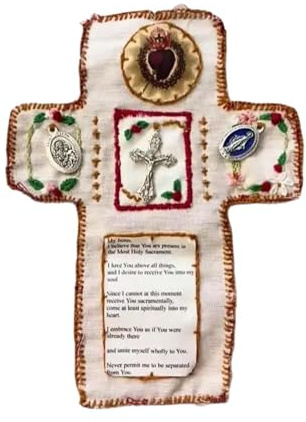 Gitohoni Santuario Tascabile con Croce Incluso all'Interno Piccolo Quilt da Preghiera Portatile Ornamento Commemorativo Fatto a Mano in Stoffa Mini Santuario, Rosso