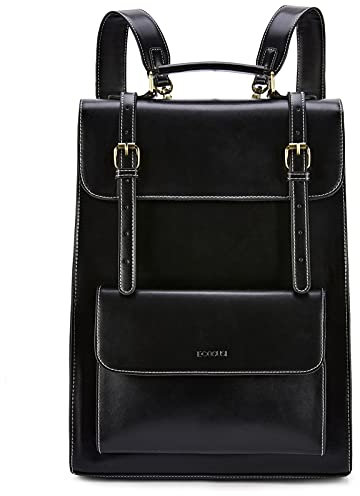ECOSUSI Laptop Rucksack Damen 15,6 Zoll Schulrucksack Mädchen Leder Daypack mit Laptopfach Wasserdicht Business Rucksack Arbeit Uni Reisen