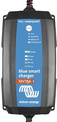 Victron Energy Blue Smart IP65 Smart Car Battery Charger 12V 15A, Trickle Charger for Car Battery and Desulfator for Motorcycle, ATV, RV, Lithium and Deep Cycle Batteries, UK