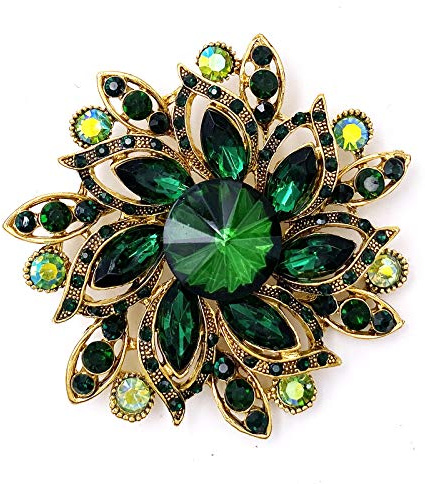 LAXPICOL Vintage Women's Green Austrian Crystal Elegant Flower Brooch Wedding Broach Pin