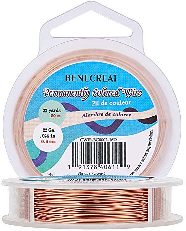 BENECREAT 22Gauge/0.6mm Bare Copper Wire with Oil Coated, Tarnish Resistant Copper Wire for Jewelry Craft Making, 66 Feet/20m