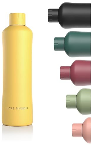 LARS NYSØM Trinkflasche Edelstahl 1000ml | Isolierflasche 1 Liter | Auslaufsichere Wasserflasche für Sport, Fahrrad, Hund, Kinder | Thermosflasche (Mustard Yellow, 1000ml)