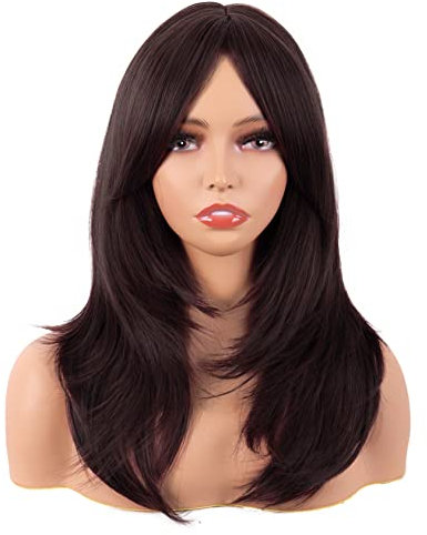 MapofBeauty 20 Zoll/50 cm Länge Layered Mit Pony Gerade Synthetische Faser Shoulder Lange Haarfasern für Täglich Perücke (Dunkel Braun)