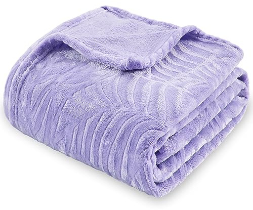 SOCHOW Super Soft Flannel Fleece Throw Blanket, Lightweight Cozy Warm Leaves Textured Plush Blanket for Bed Couch Sofa, 150cm x 200cm, Lilac