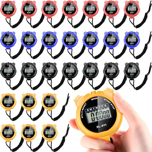 Kanayu 28 Pcs Multi Function Digital Stopwatch Timer Bulk Sports Stopwatch with Lanyard Date Time Alarm Timer for Coach Swimming Running Sports Train(Colorful)