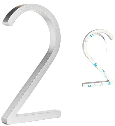 Ywonoby Door Numbers, 5 Inches 3D Self Adhesive House Numbers, Address Numbers Stickers for House Mailbox Apartment Hotel Courtyard Silver(2)